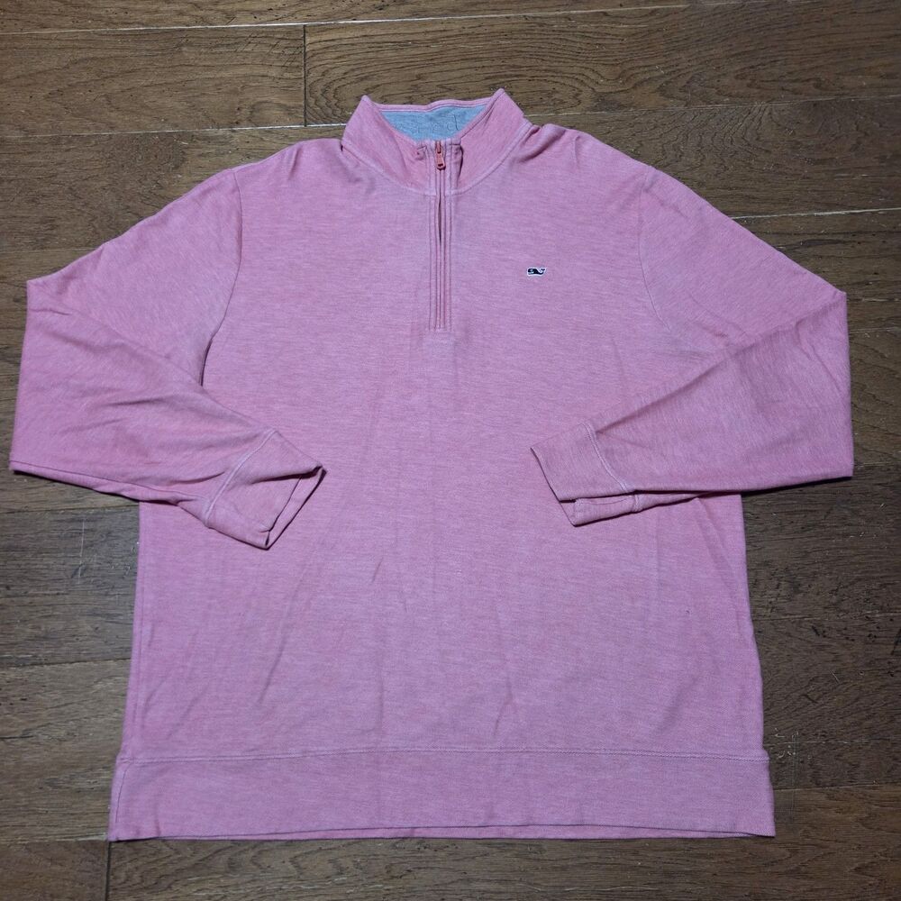Vineyard Vines Shirt Mens XL Pink Saltwater 1/4 Zip Pullover Mock Neck Sweater